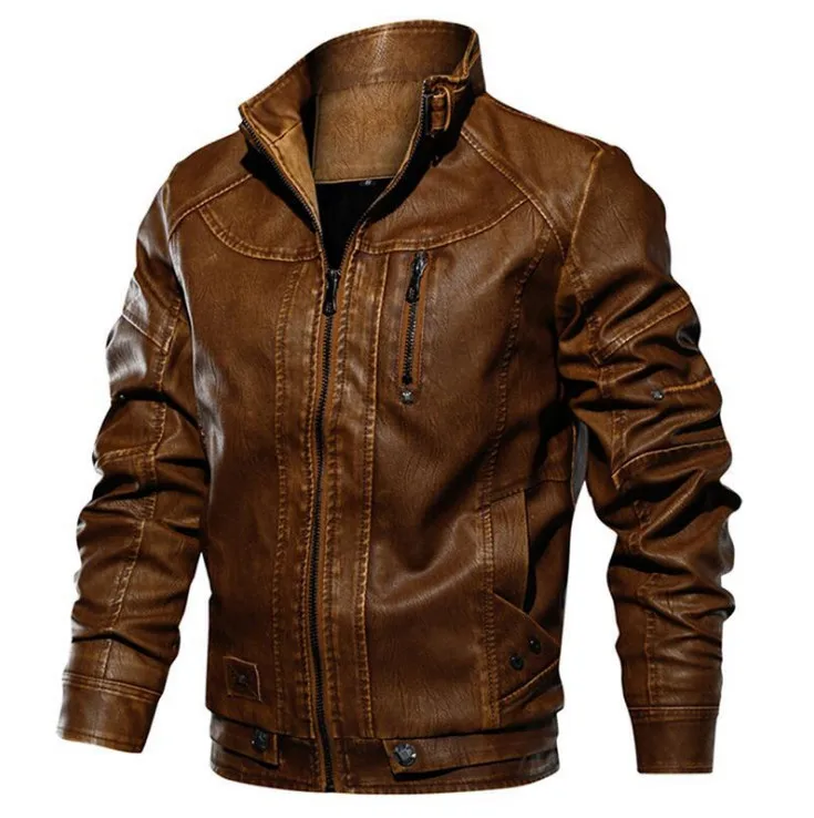 khaki Европейский размер, XS-3XL, новинка, брендовая тактическая куртка из искусственной кожи, Мужская мотоциклетная кожаная куртка со стоячим воротником, Мужская Куртка jaqueta de Couro - Цвет: khaki