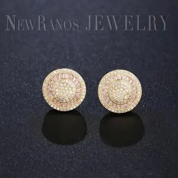 

Newranos Champagne Gold Stud Earrings Pave CZ Zircons Round Shape Charm Earrings for Women Fashion Jewelry EHF001722