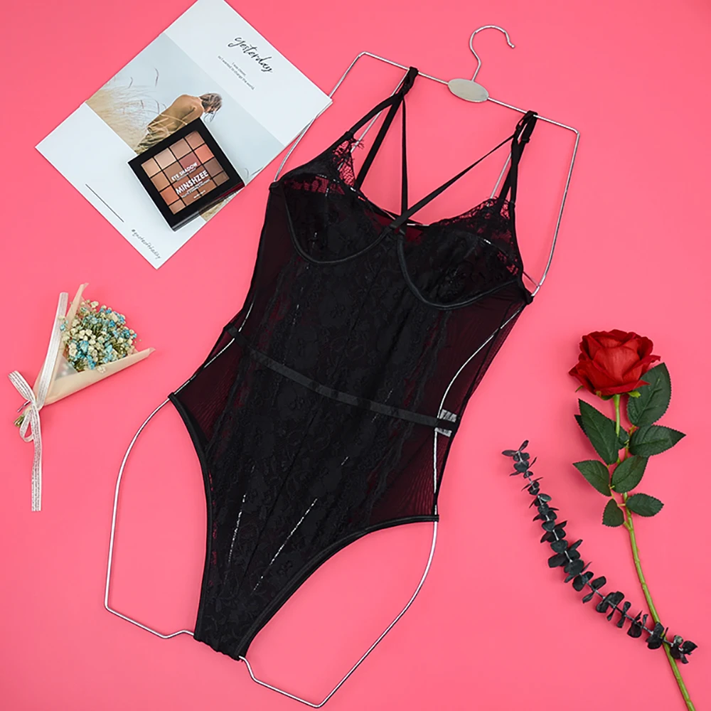 Ellolace Lace Black Bodysuit Women Sexy Transparent Rompers Female Bodycon Body Push Up Overalls Femme Bodysuits for Women