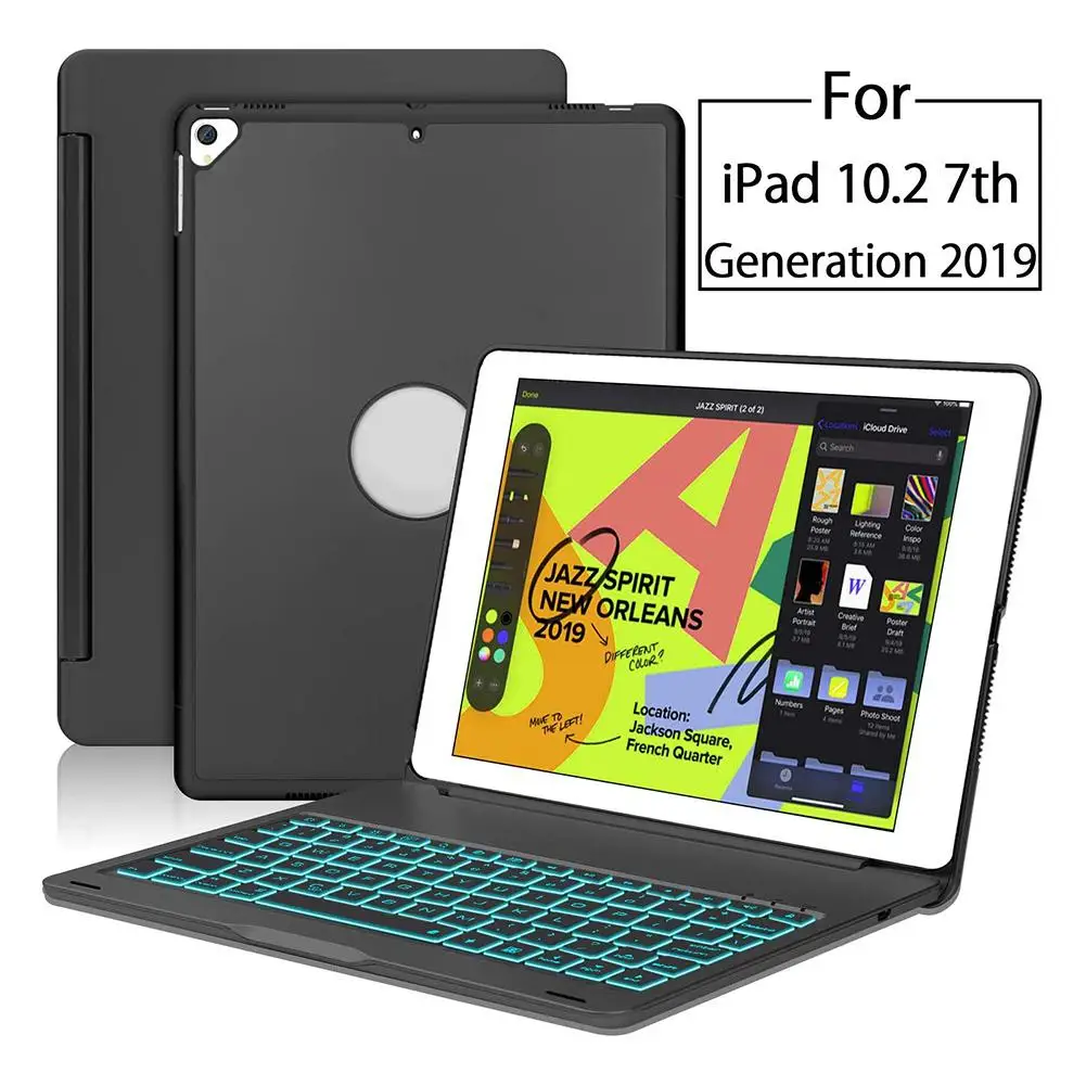 

Ultra-thin Keyboard Case Bluetooth Keyboard Backlit Hard Shell Black Aluminum Alloy Keyboard Protective Cover for iPad 10.2 2019