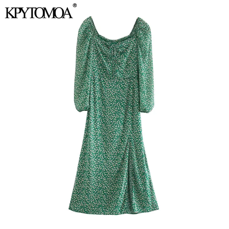 KPYTOMOA Women 2020 Chic Fashion Floral Print Side Slit Midi Dress VIntage Tied V Neck Lantern Sleeve Female Dresses Vestidos KPYTOMOA Women 2020 Chic Fashion Floral Print Side Slit Midi Dress VIntage Tied V Neck Lantern Sleeve Female Dresses Vestidos