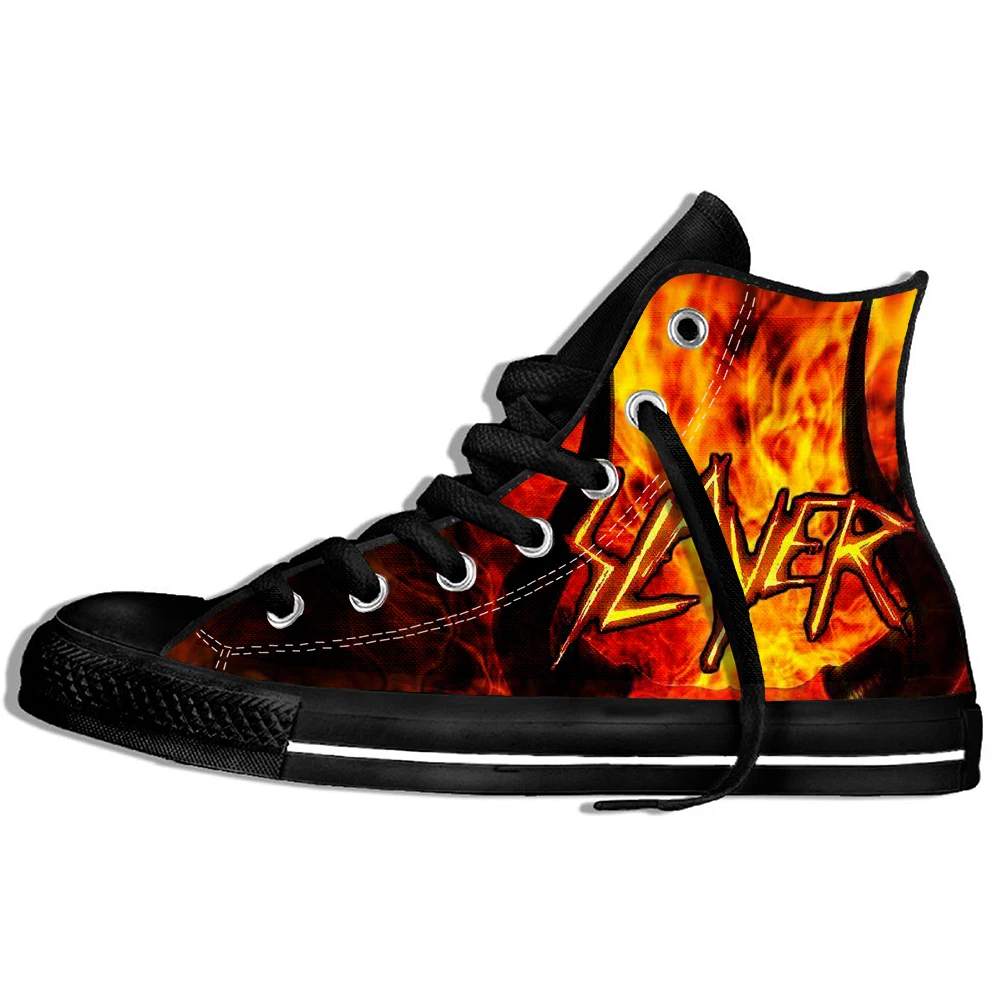 Горячая Мода Печать высокие кроссовки металл группа Slayer унисекс Повседневная легкая обувь - Цвет: metal band Slayer 5