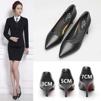 

Women Shallow Pumps Office Pointed Toe Slip-On Dress Shoes Low Heels Leather Red Sole Work Soft Shoes Size