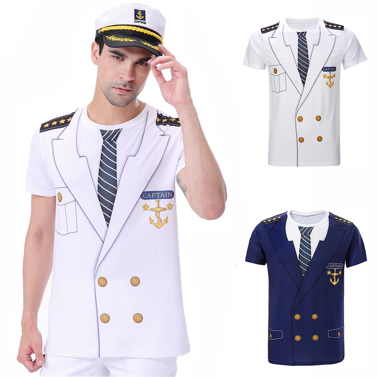 Темно Синий Морской капитан круиз костюм для мужчин Яхтинг 3D забавная футболка