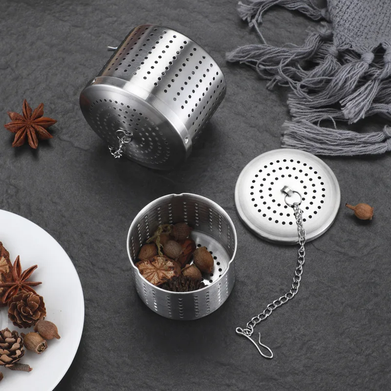 Stainless Steel Tea Infuser Strainer Cylindrical Seasoning Balls Hanging Chain Tea Leak Spice Herbal Filter Kitchen Accessories