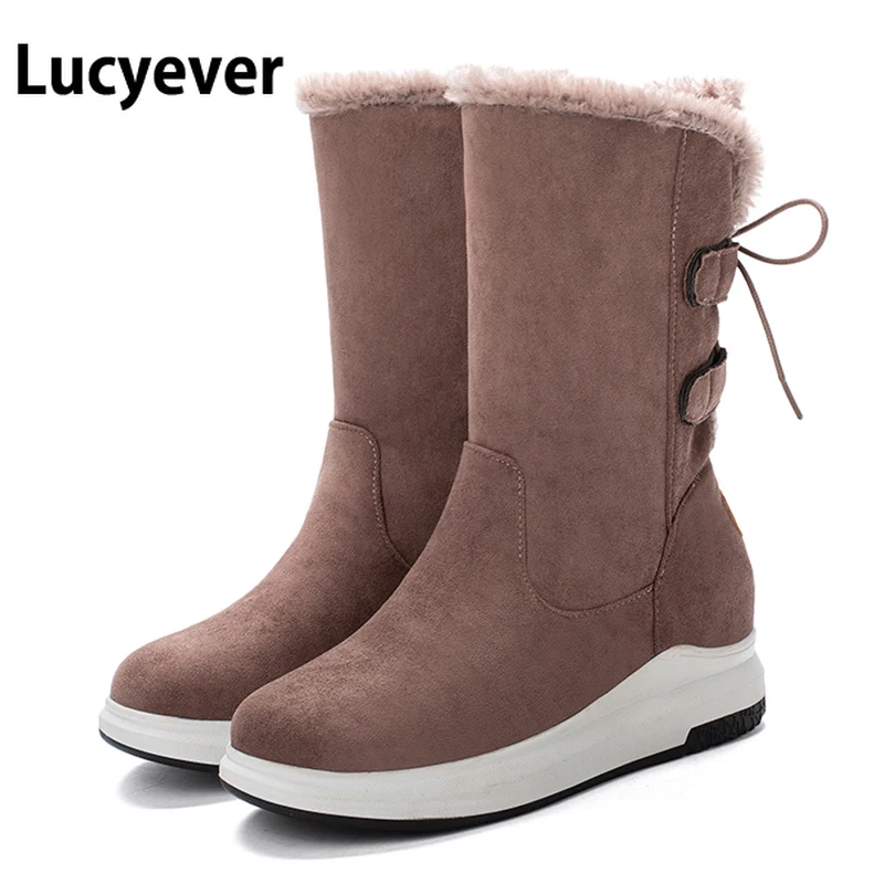 Lucyever 2019 женские зимние сапоги с мехом до середины икры очень теплые плюшевые