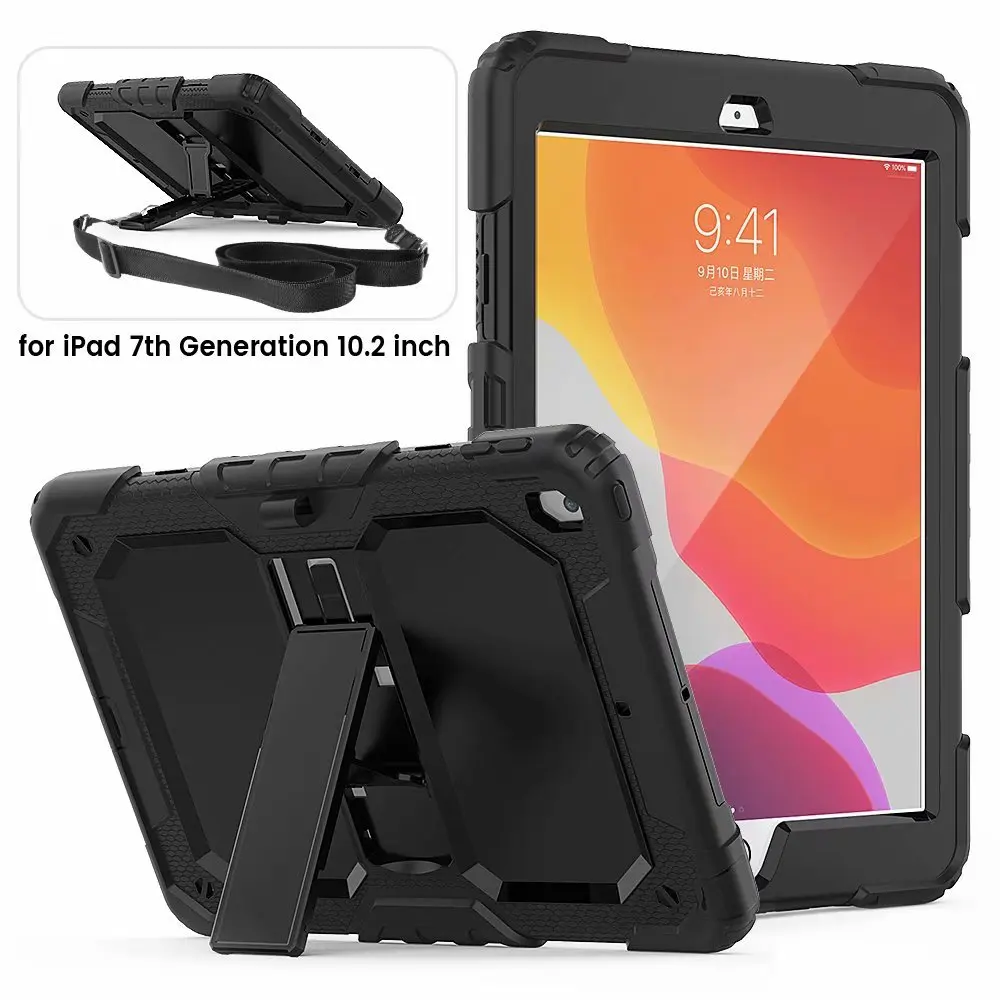 

Kickstand design Kids Cover For iPad 10.2 2019 7th Generation A2200 A2198 A2232 Case Silicon PC 3 Layers heavy duty stand funda