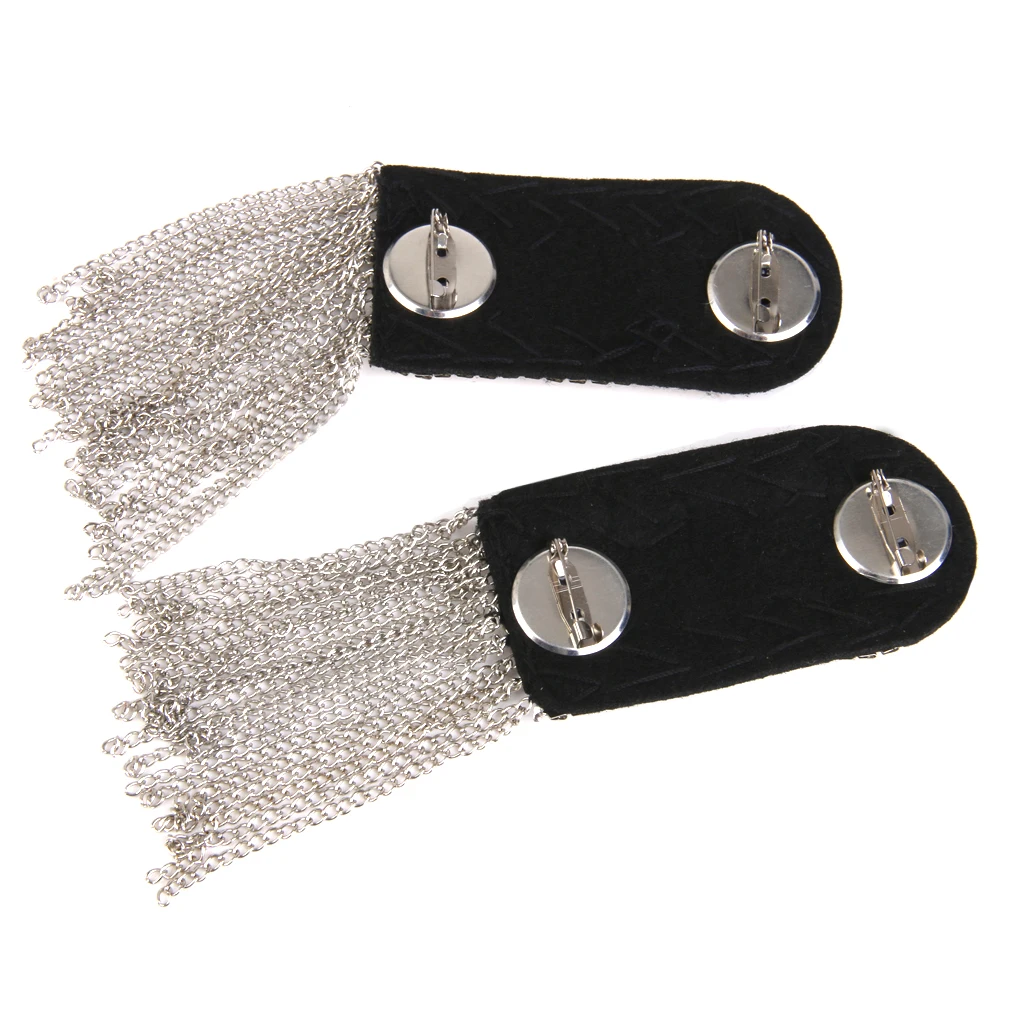 1 Pair Elegant Silver Fringe Tassel Link Chain Epaulet Shoulder Boards Badge