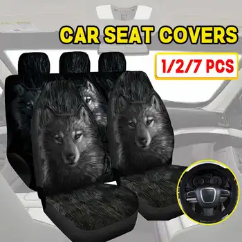 

1/2/7pcs Universal Car Seat Covers Set Seat Cushion Protector Waterproof Wolf Full Cover Van Automobile Interior Accessories