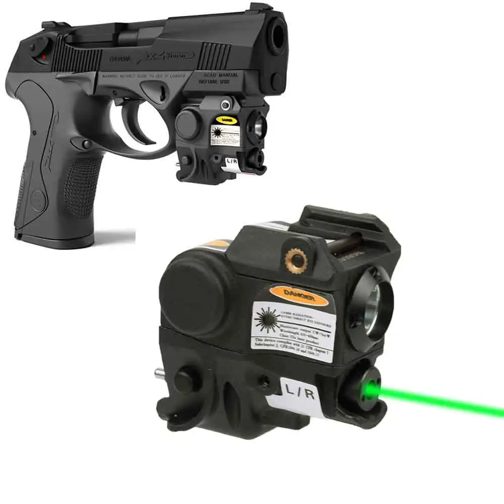 Tactical Compact Pistol Light Flashlight Gun + Green Red Laser Sight