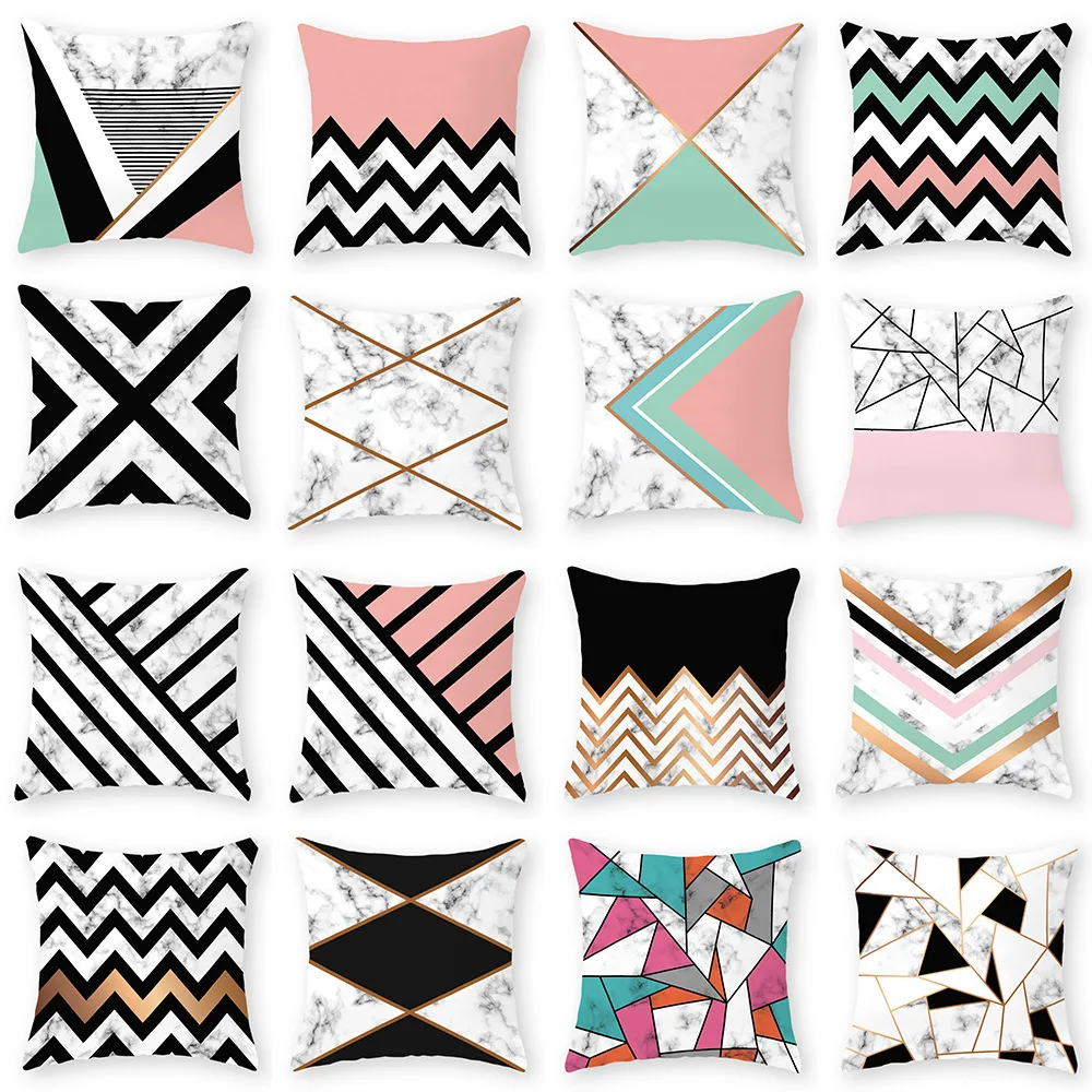 

Geometry Cushion Cover 18*18in Marble Texture Polyester Throw Pillowcase Modern Home Decoration Pillow Cover For Sofa Seat Car