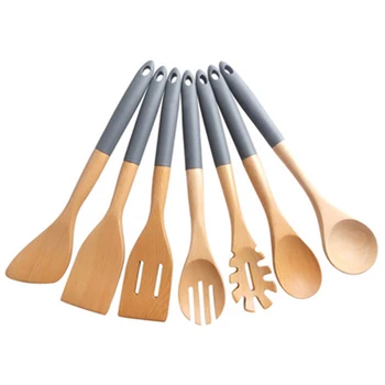 

Silicone Wood Turner Soup Spoon Spatula Brush Scraper Pasta Server Egg Beater Kitchen Cooking Tools Kitchenware