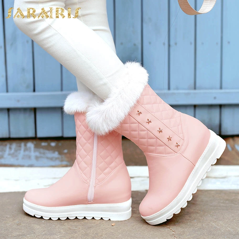 

Sarairis new fashion Big Size 34-43 Zip Up Ankle Boots Woman Shoes Platform Add Fur Warm Winter Shoes Women Boots Female