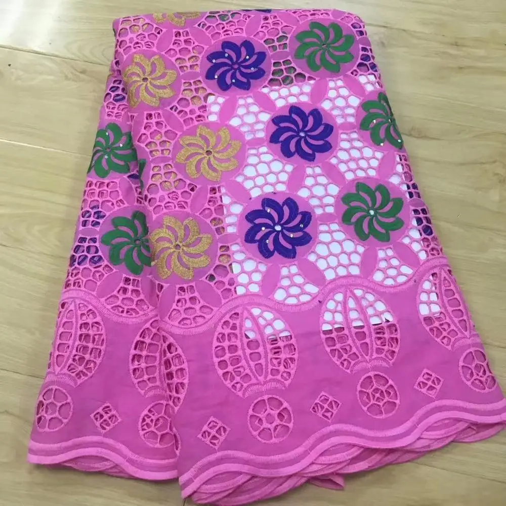 По-прежнему FLY Африканское сухое кружево ткани высокое качество хлопкового кружева розовый швейцарские кружева ткань из Дубая 5 ярдов/лот