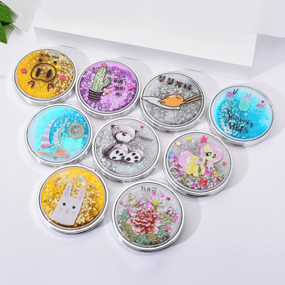 

Vicney Colorful Bling Makeup Mirror Cute Animal Flowable Glitter Star Oil Makeup Mirror For Women Ocean Mini Pocket Mirror Girl