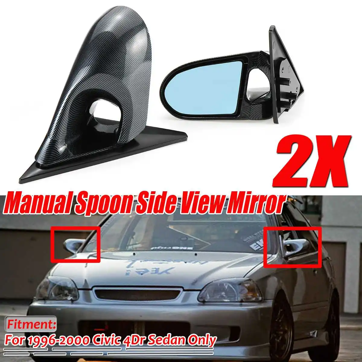 Посмотрите углеродного волокна ручной регулировкой пара двери автомобиля зеркало заднего вида боковое зеркало заднего вида в сборе для Honda Civic EK 4Dr 1996-2000