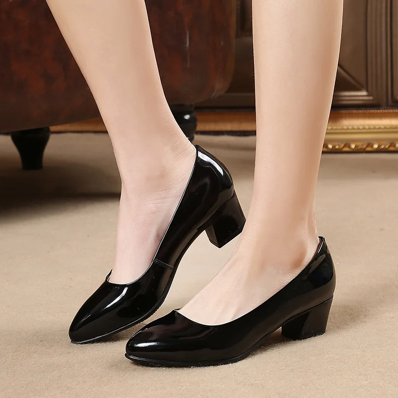 

New Style WOMEN'S Leather Shoes Fashion Commuting Work WOMEN'S Shoes Large Size Chunky-Heel Comfortable round 41 42 43