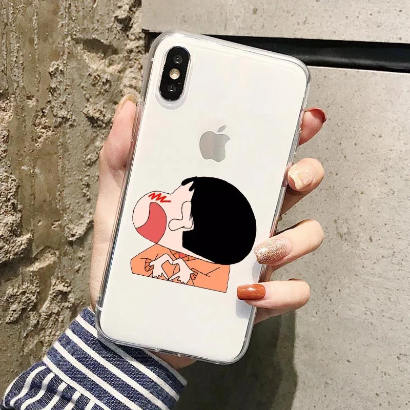 Японский с рисунками из мультфильма «курэён Син-тян»; мягкий силиконовый прозрачный чехол для телефона для iPhone X XR XS MAX 11pro 7 8 6splus 5S SE чехол-накладка