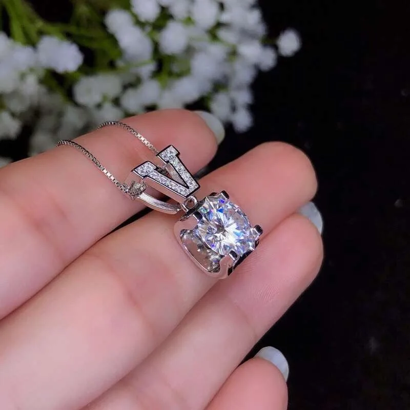 MeiBaPJ 5 размеров Moissanite драгоценный камень Классическая Подвеска с надписью ожерелье для женщин Настоящее серебро 925-й пробы хорошие Свадебные украшения