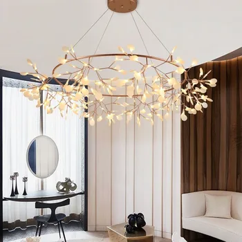 

European-style personality post-modern round firefly LED creative restaurant cafe bar double-layer decorative chandelier WF1109