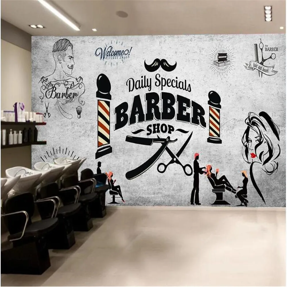 Milofi custom large mural wallpaper retro hair salon trend hair style  beauty salon barber shop background wall|Wallpapers| - AliExpress