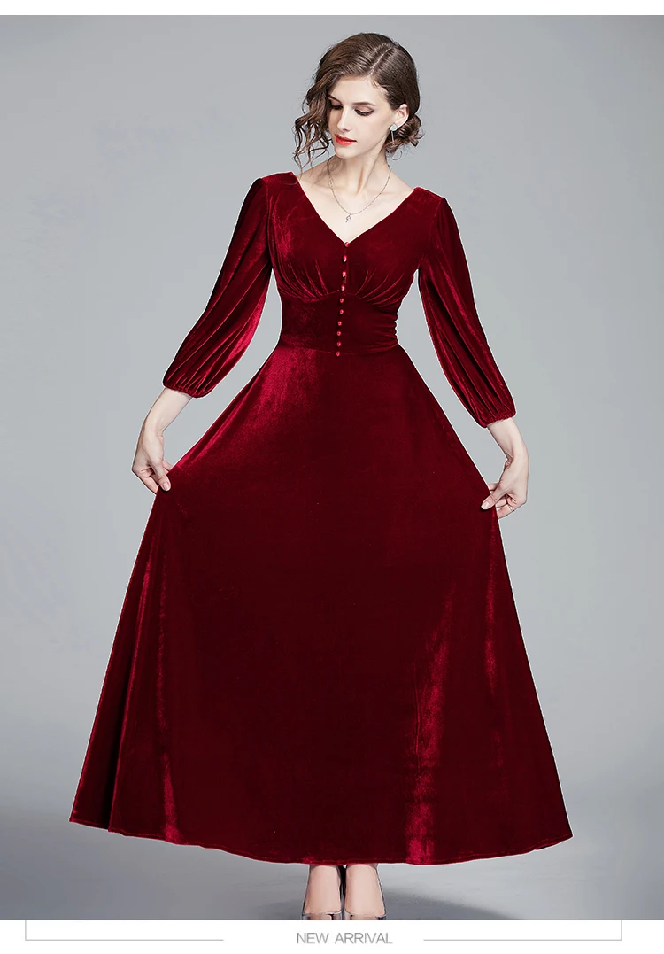 Зимнее красное длинное свадебное вечернее платье vestidos Invierno Mujer, женское Макси платье с v-образным вырезом, длинное платье K389