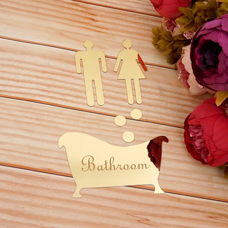 1 Set Bathroom, Men, Women Entrance Sign Acrylic Mirror Surface Door 3d Mirror Surface Wall Sticker Home Decoration