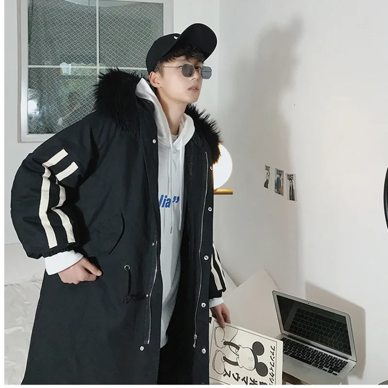 Winter New Men's Korean Version Of The Loose Couple In The Long Section Of The Tooling Diagonal StudentCasual Harajuku Coat - Цвет: black No. 2