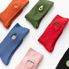 Милые кавайные носки для девочек с мультипликационным принтом фруктов, авокадо, банан, вишня, персик, meias, корейские забавные носки с вышивкой в стиле Харадзюку