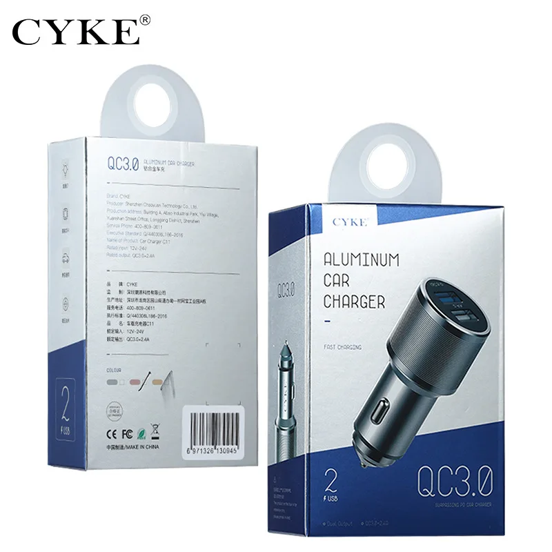 Cyke 2.4A автомобильное зарядное устройство, тащенное телефон, быстрая зарядка QC3.0 автомобильное зарядное устройство двойное зарядное устройство USB молоток безопасности