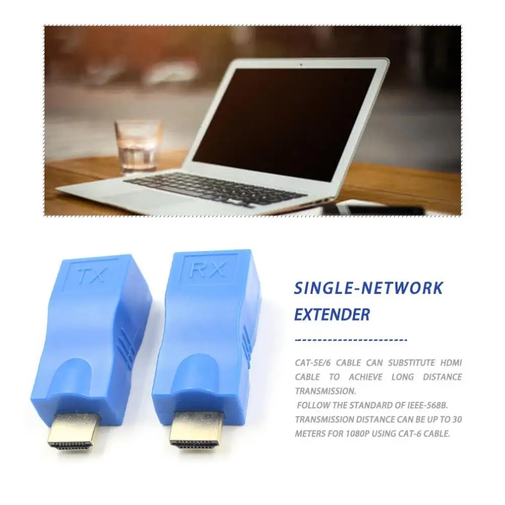 Синий ABS металлический HDMI удлинитель передатчик TX/RX адаптер 30 м Сетевой RJ45 CAT5E CAT6
