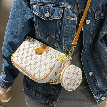 

Fashion Chain Ladies Shoulder Bag Designer Wide Shoulder Strap Messenger Bag Solid Color Messenger Shoulder Bag Three-Piece Set