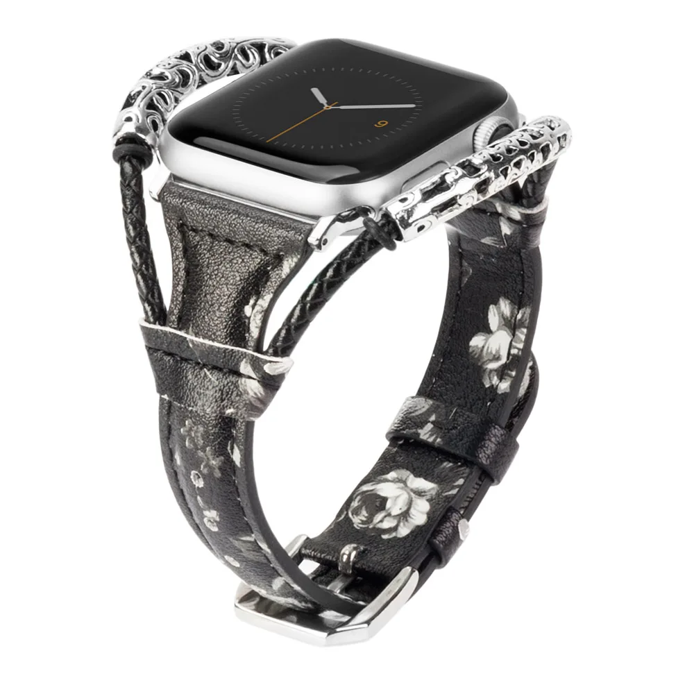 BkWhite Старинный ремешок для Apple Watch Band кожаный 38 мм 44 мм 40 мм 42 мм сменный ремешок из натуральной кожи для iwatch 5/4/3/2/1 - Цвет ремешка: BkWhite