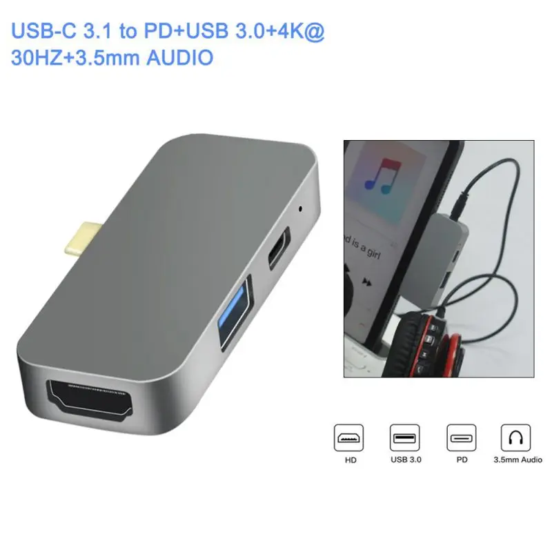 USB C концентратор для IPad Pro 4 в 1 PD type-C USB3.0 HDMI 3,5 мм разъем для наушников адаптер USB C концентратор прочный