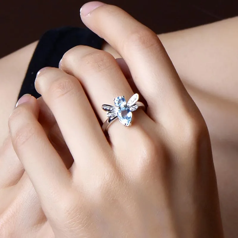 Bague Ringen, новинка, 925, Серебряное Ювелирное кольцо на палец, темперамент, топаз, стрекоза, животное, открытие, регулируемое, милое