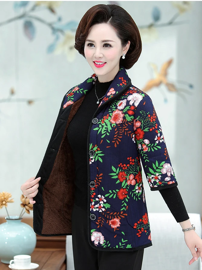 Autumn New Middle-Aged Women Vest Short Sleeve Plus Size Print Casual Plus Velvet To Keep Warm Vest Female F803