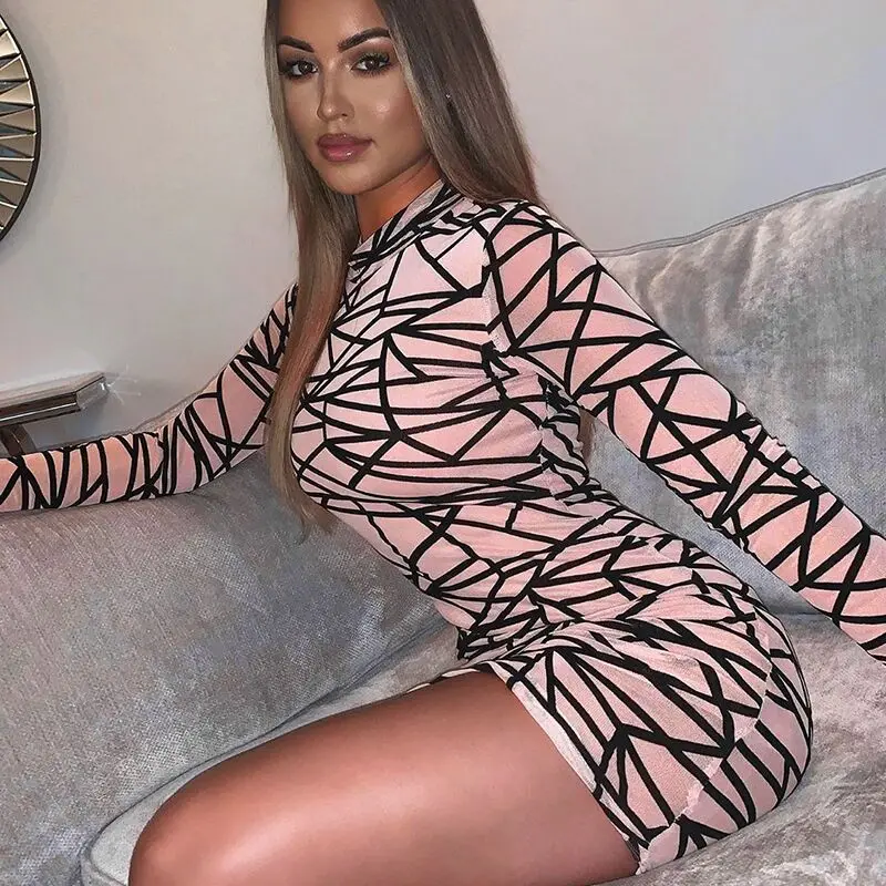 

Stripe Mesh Dress Sexy Perspective O-neck Long Sleeve Step Dresses Nightclub Sexy Dress Roupas Feminina Vestidos De Verano