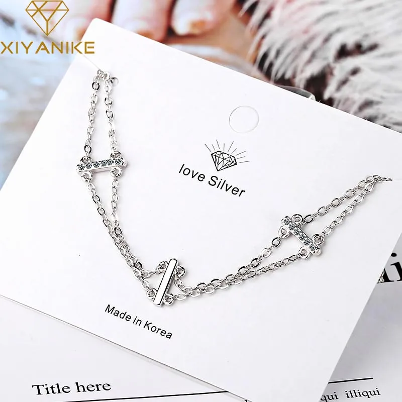 

XIYANIKE 925 Sterling Hot Korean Style Simple Double Layer Bracelet For Women Wedding Couple Trendy Elegant Crystal Jewelry