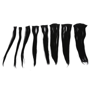 

8 Pcs 20" #1b Natural Black Straight Full Head Clip In Synthetic Hair Extensions