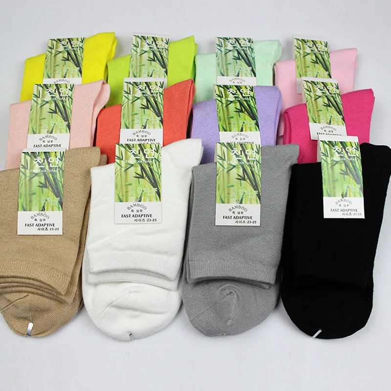 

2020 Autumn Winter Breathable Cotton Business Woman Socks High Quality Bamboo Fiber Casual Crew Women Socks Mix Colors