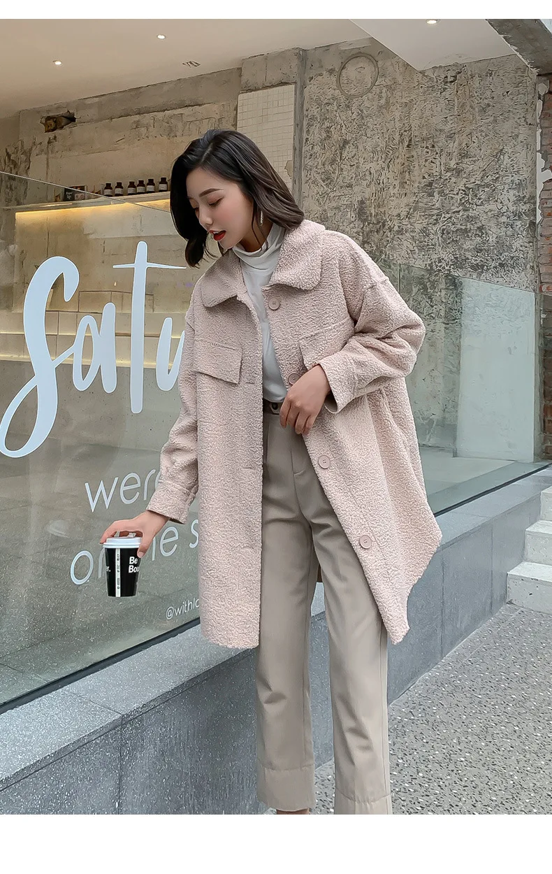 Autumn And Winter New Style Korean-style Chenille Coat Women's Faux Cashmere Mid-length Fur Lambs Wool Coat