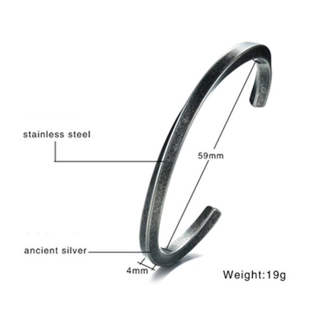 TWISTED C BANGLE WITH SMALL WRIST MOBIUS BRACELET ANTIQUE SILVER COLOR STACKING CUFF BANGLE STAINLESS STEEL UNISEX JEWELRY