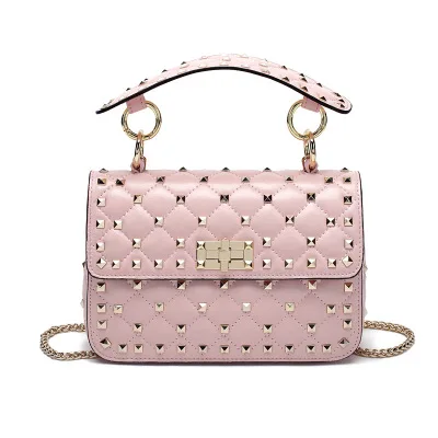 Овечья кожа, модные сумки через плечо, высокое качество, заклепки, сумка через плечо, роскошные сумки, женские сумки, Дизайнерские клатчи - Цвет: Розовый