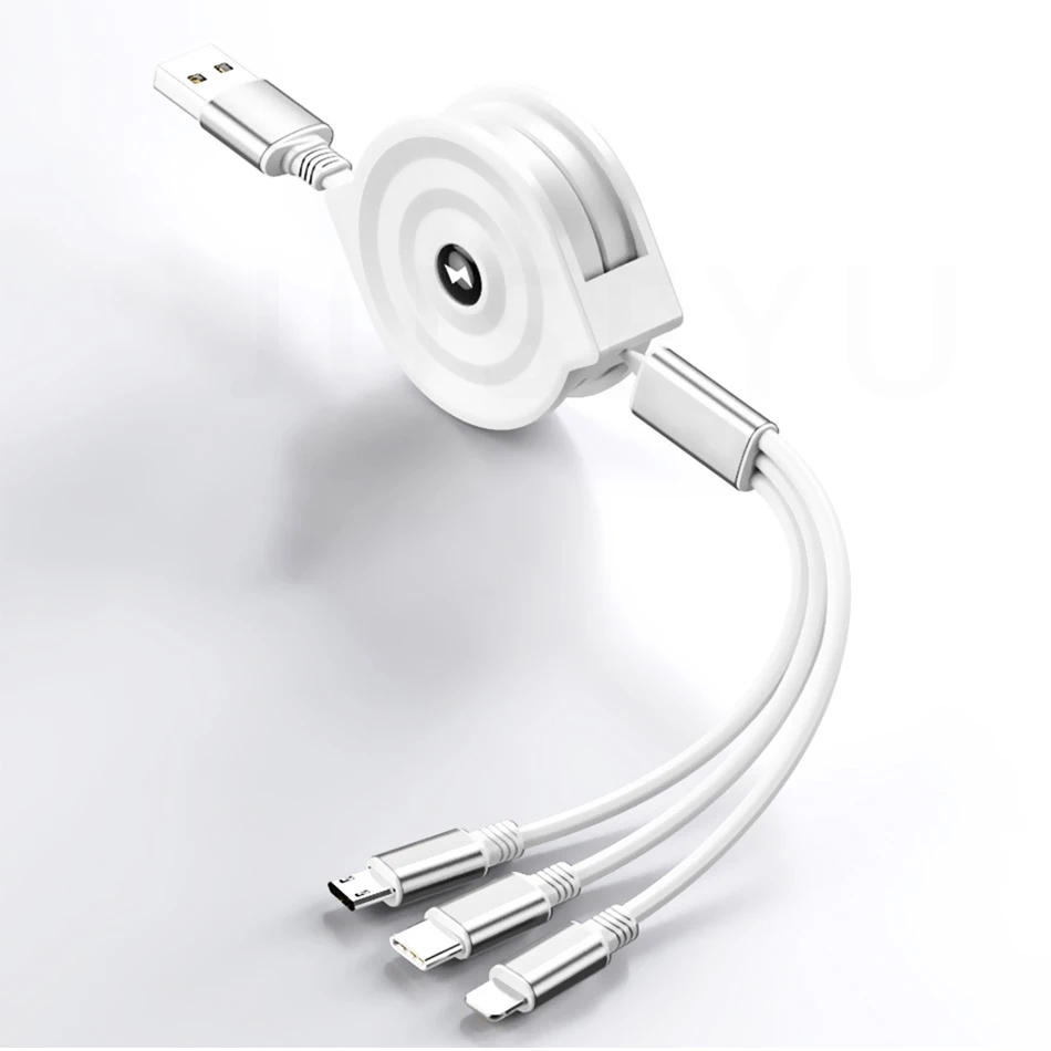 3 в 1 Выдвижной Micro USB Тип C кабель для передачи данных для iPhone X XS Быстрый зарядный Дата кабель синхронизации USB c-кабель для huawei Xiaomi samsung - Цвет: Белый