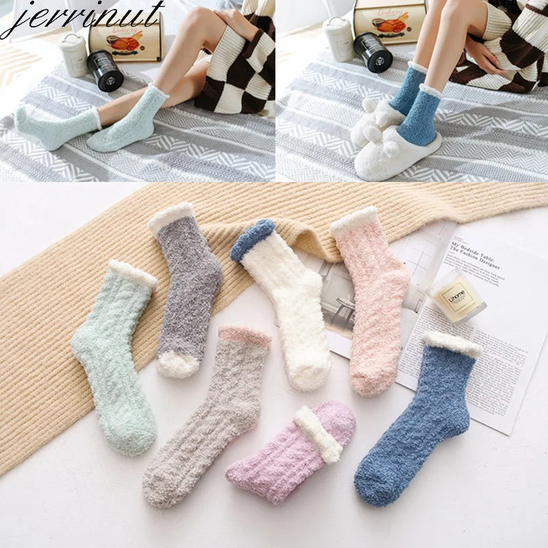 

Jerrinut Women Winter Warm Socks Fluffy Fuzzy Coral Velvet Terry Floor Socks Happy Fashion Solid Soft Thicken Sleep Socks 1 Pair