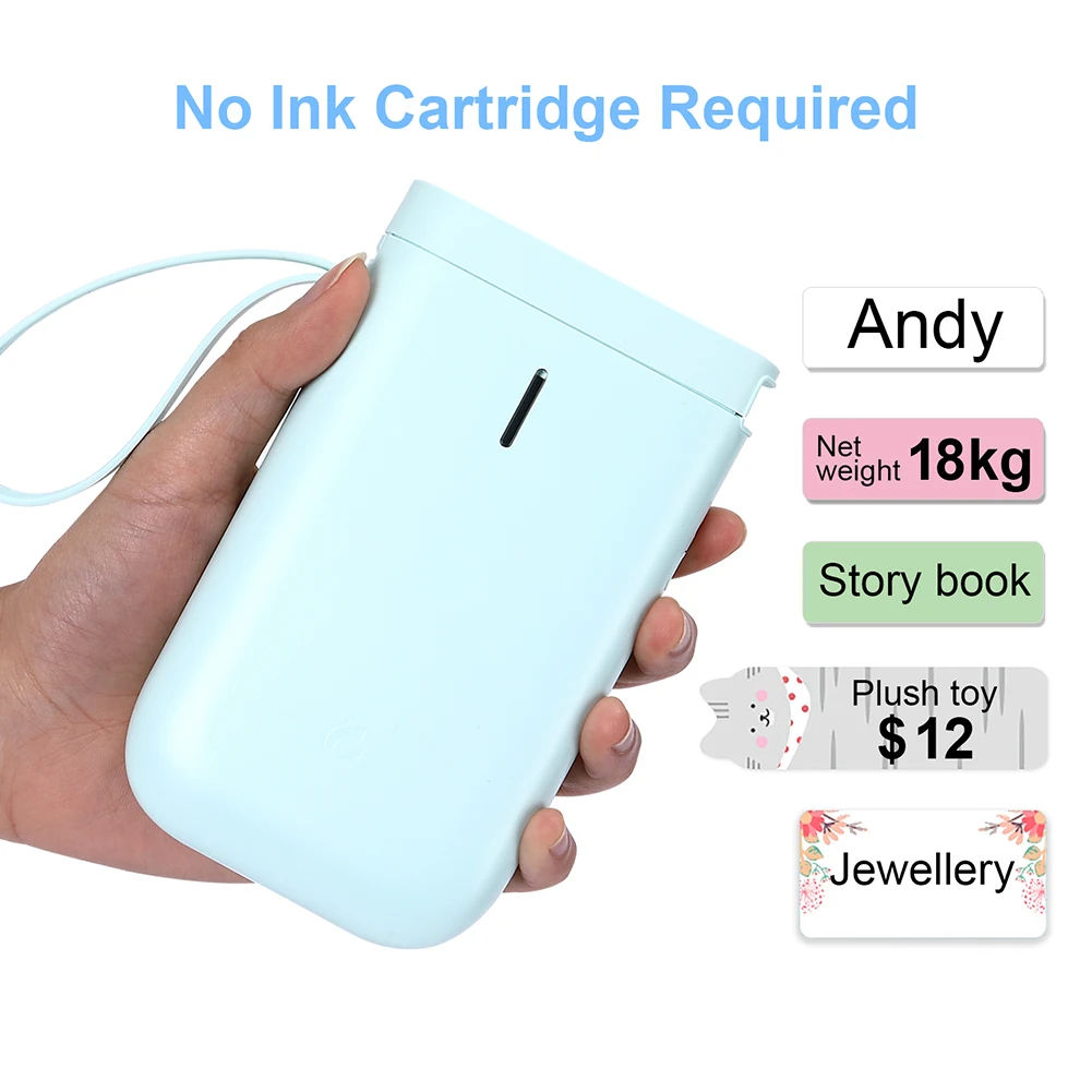 

HKFZ Wireless label printer Portable Pocket Label Printer Portable BT Thermal Label Printer Fast Printing Home Office Printer