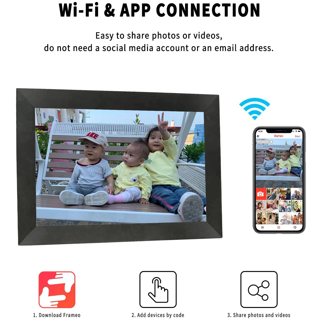 WiFi Digital Photo Frame 10 inch Touch Screen HD Display Picture Frame Wedding Gifts or Brithday Gift Share Photo via Frameo