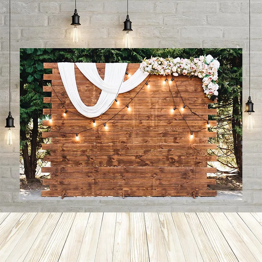 Avezano Wedding Day Party Banner Wooden Wall White Cotton Tape Forest Photography Background Photo Backdrops Flower Studio | Электроника