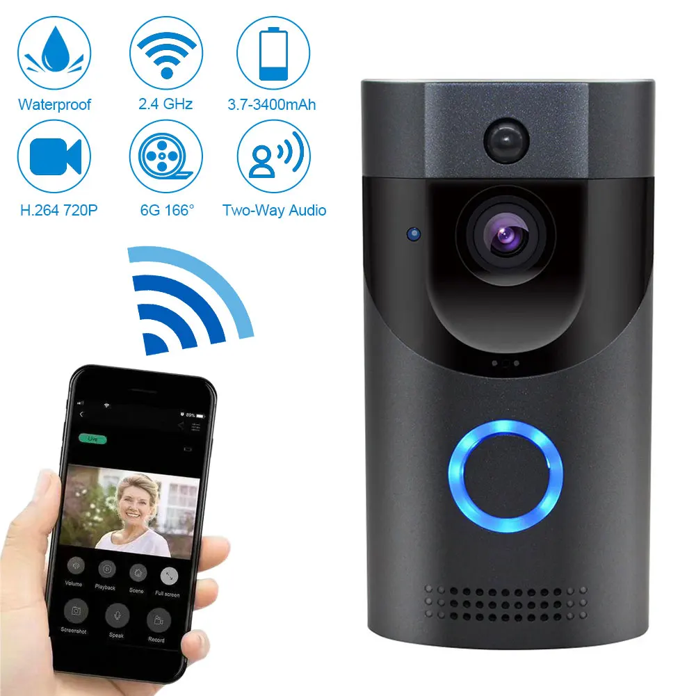 

Visual Wireless WiFi Intercom APP Control Two Way Talk Video Doorbell Anti Theft Security Camera Waterproof PIR Motion Detection