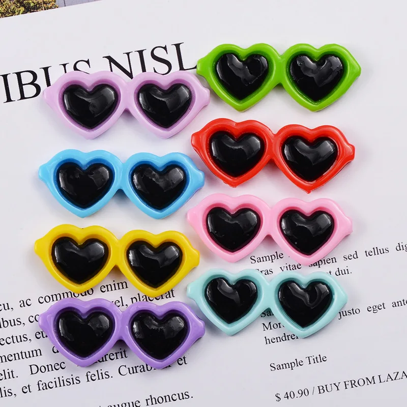 

10pcs Resin Flatback Slime Filler Beads Charms Love Heart Sunglass Cabochons Craft For Cellphone Case Decoration DIY Accessories